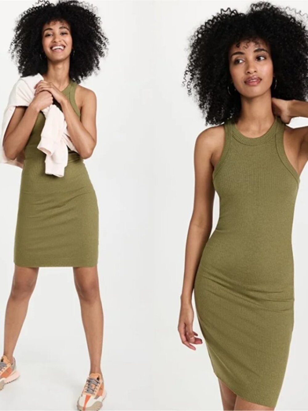 Womens WSLY Rivington Olive Green (Item- 125) Ribbed Tank Midi Dress XS